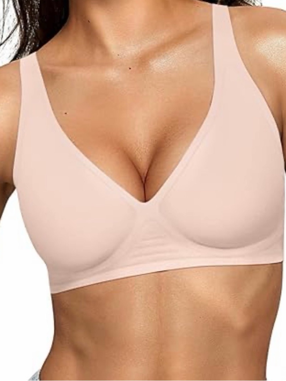 Oeak Nude Wireless V-Neck Comfort Bra - Smooth Everyday Support XXL plus